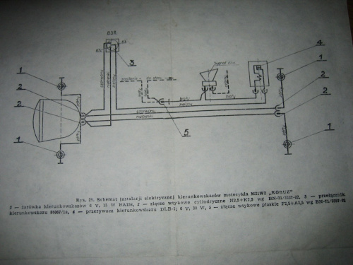 Schemat instalacji elektrycznej kierunkowskazów M21W2 "KOBUZ"