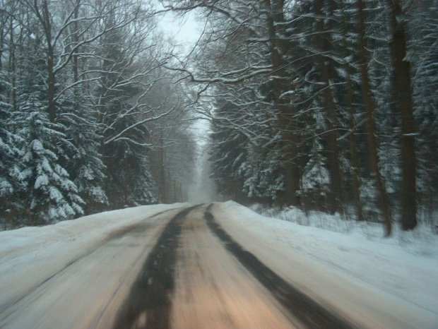 Droga - drogowcy sie postarali #zima #snieg #las #drzewa #droga #zaspy #natura #przyroda