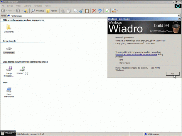 Screeny Windows Wiadro RC3 Build 94