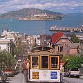 Słynny Cable Car w San Francisco 2000r W dali Alcatraz. Na lewo Golden Gate wspaniale widzieliśmy go z samolotu BA Do SFO:San Francisco Cable Car